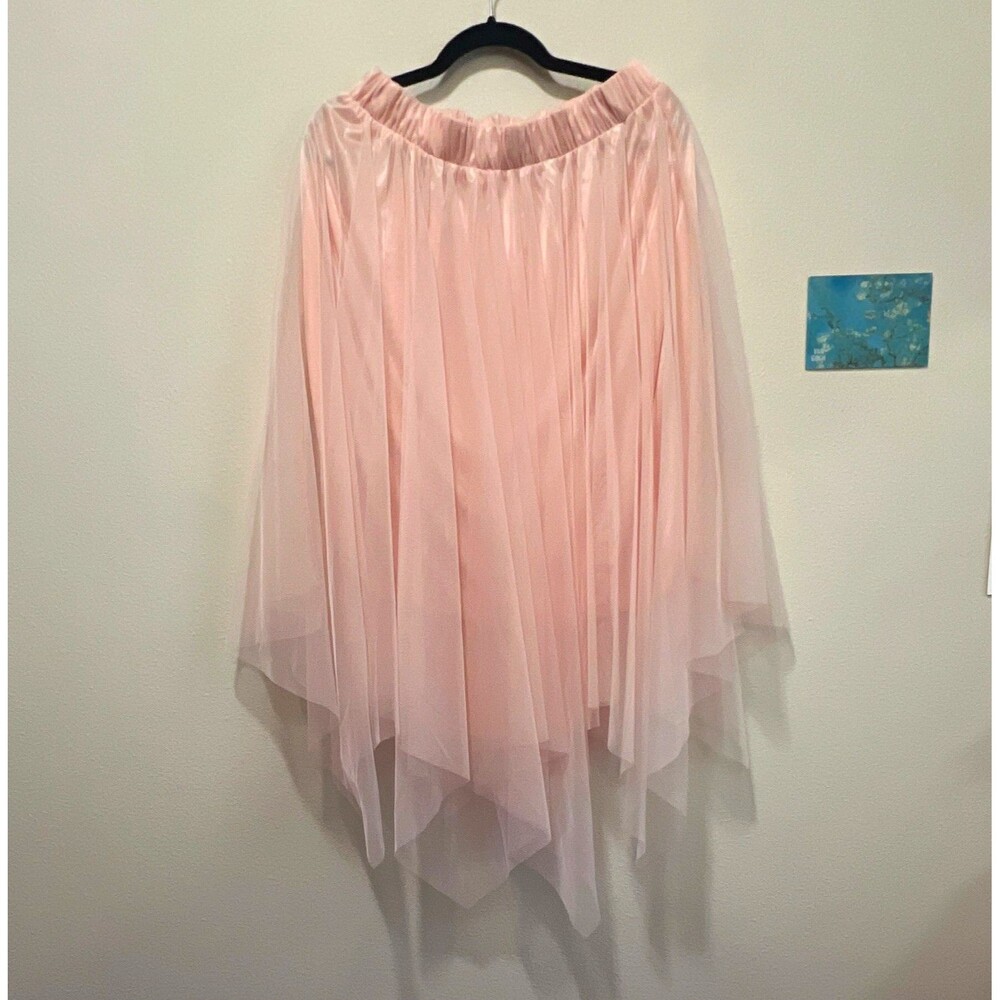 Miley + Molly Women's Pink Pleated Tulle Midi Skirt Size L Ballerina Coquette